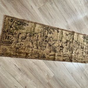 Vintage Antique Needlepoint French Rococo Tapestry Rug‎ Children Play in Garden